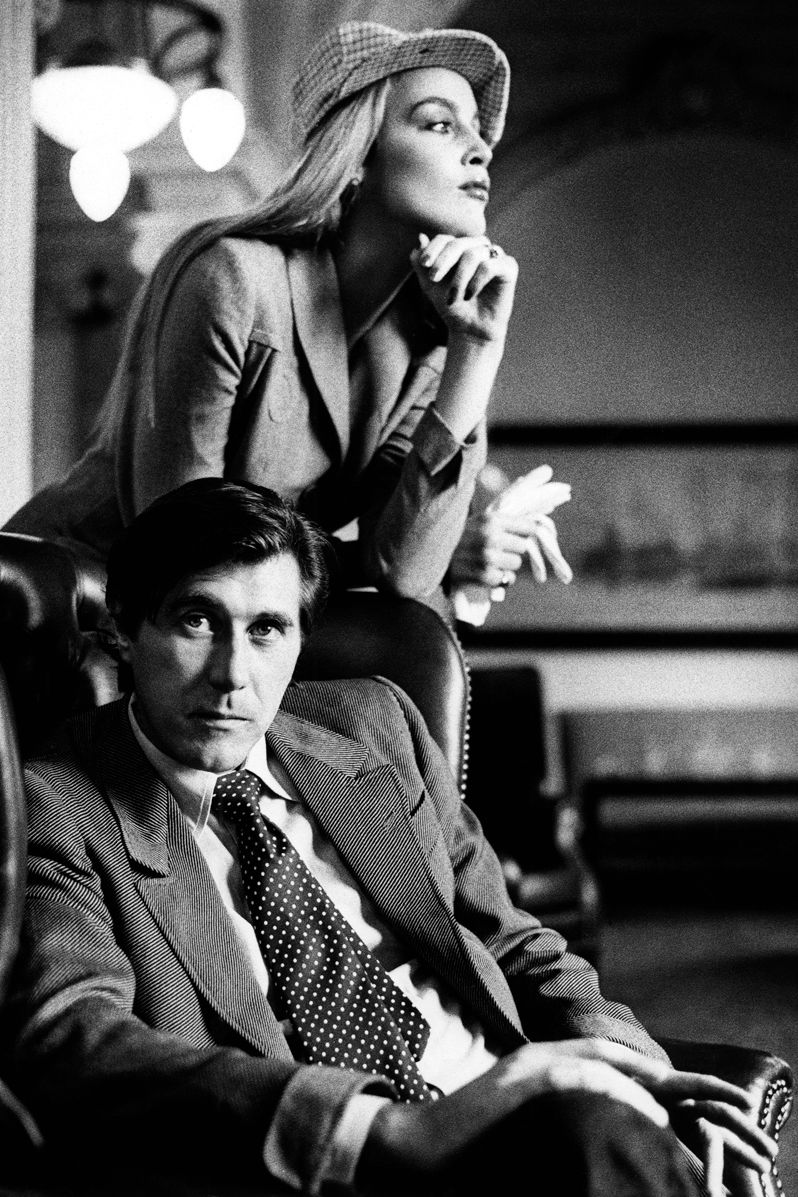 Bryan Ferry and Jerry Hall posed together in an interior in 1976. Photograph by Gijsbert Hanekroot.