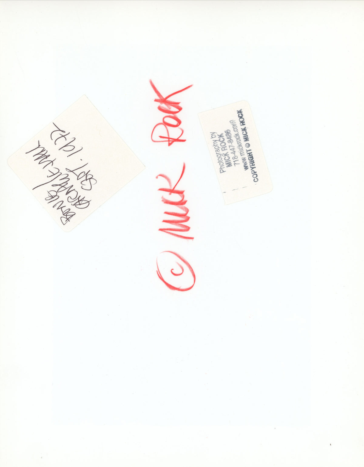 Verso of the David Bowie Carnegie Hall vintage print, hand-annotated and stamped by Mick Rock.
