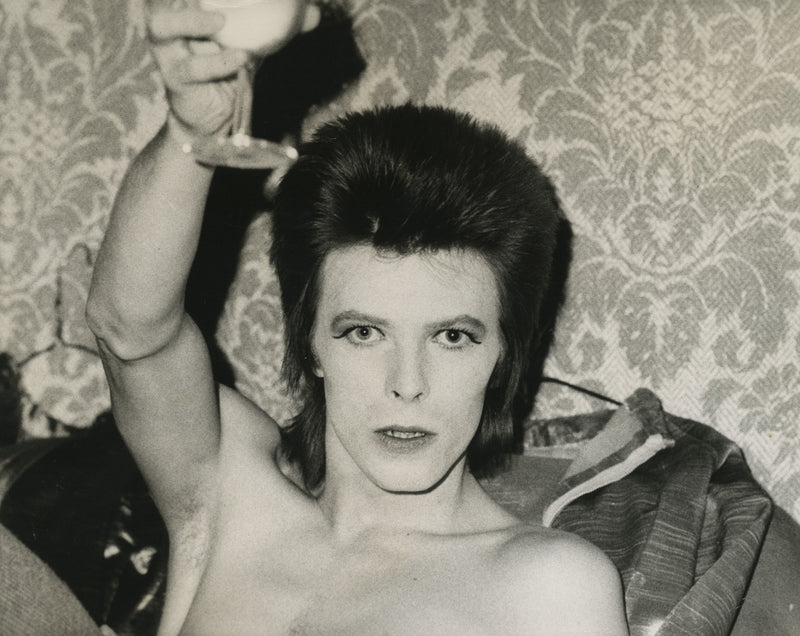 David Bowie in close-up, Chicago, 1973, photographed by Mick Rock. Unique vintage gelatin silver print.