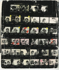 Original contact sheet of David Bowie backstage on the 1972 Scotland tour, photographed by Mick Rock. Unique vintage gelatin silver print.