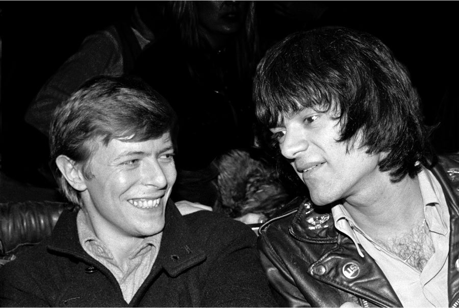 David Bowie and Dee Dee Ramone, the Mudd Club, New York City, 1978, photographed by Bobby Grossman.