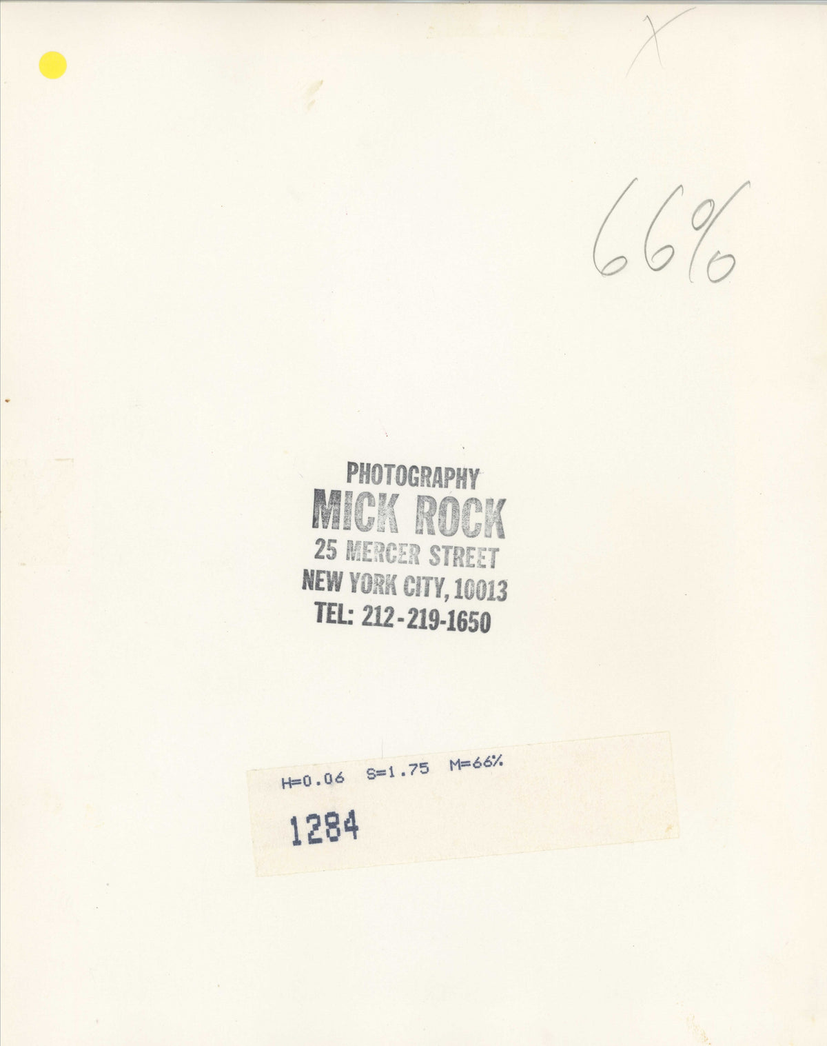 Verso of the David Bowie Live vintage print, hand-annotated and stamped by Mick Rock.