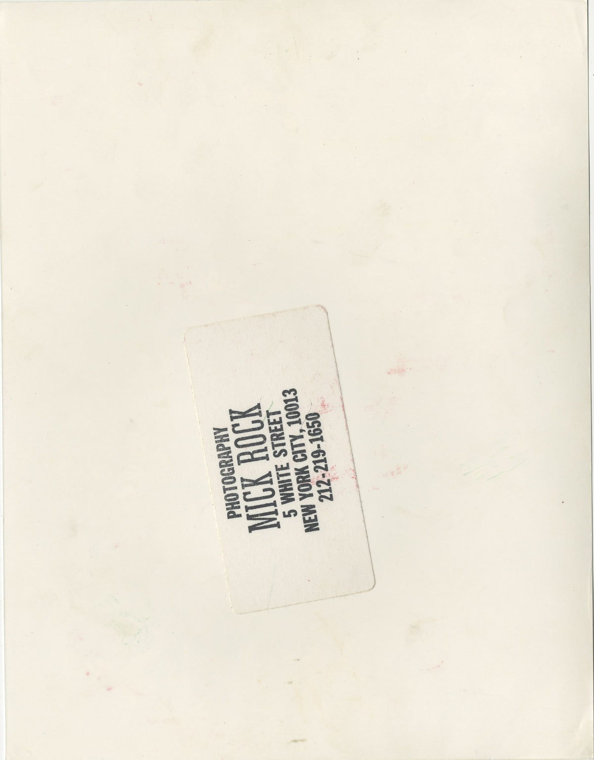 Verso of the David Bowie London vintage print, stamped by Mick Rock.