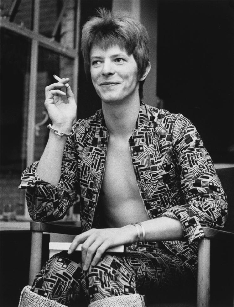 David Bowie at the MainMan office on Regent Street, London, 1972, photographed by Barrie Wentzell.