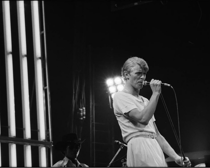 David Bowie performing at the Oakland Coliseum, Oakland, California, 1978, photographed by Michael Zagaris.