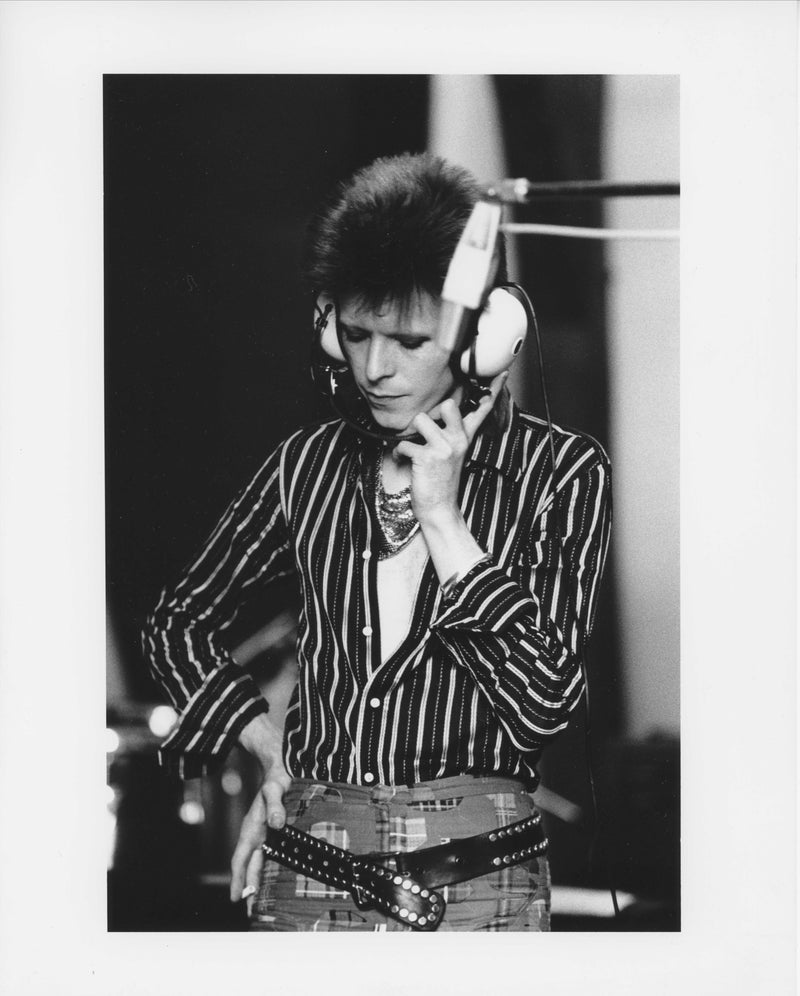 David Bowie during the 1973 Pin Ups recording session, photographed by Mick Rock. Unique vintage gelatin silver print.