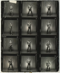 Original vintage contact sheet from the 1973 Pin-Ups photo session featuring David Bowie in the iconic Sax Series, photographed by Mick Rock.