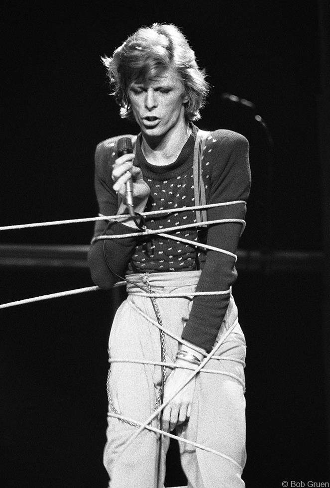 David Bowie, Tied Up, New York City, 1974 — photograph by Bob Gruen.