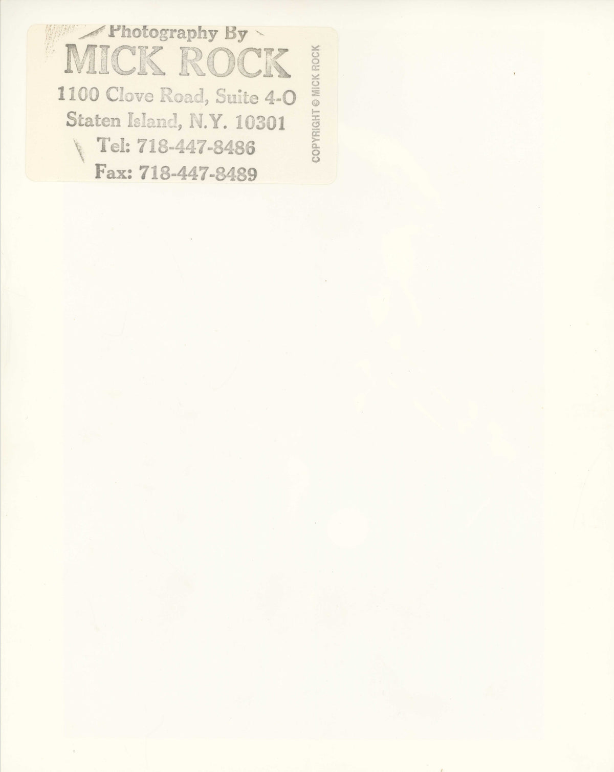 Verso of the David Bowie December 1972 vintage print, stamped by Mick Rock.