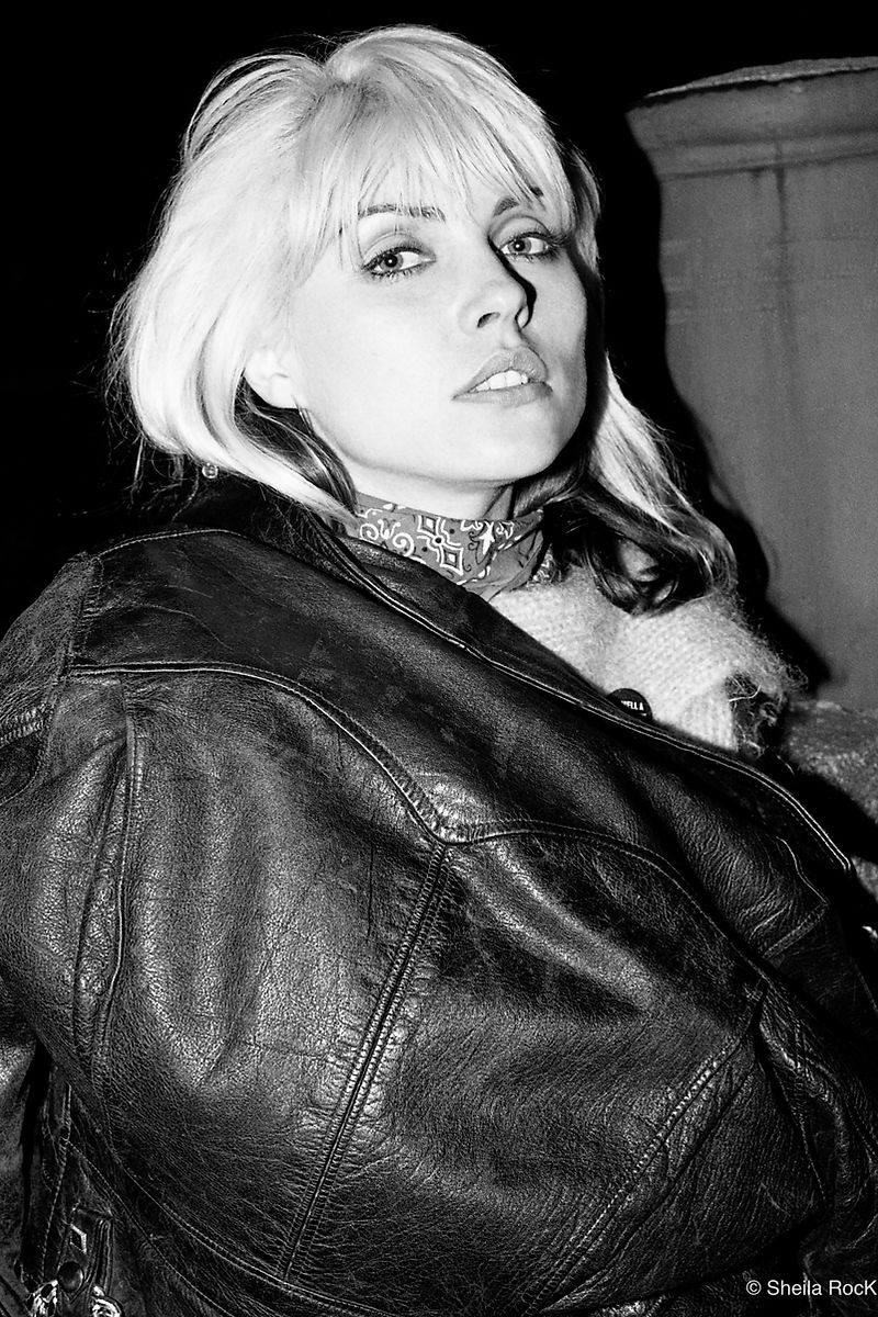Debbie Harry in leather jacket, London, 1977, photographed by Sheila Rock.
