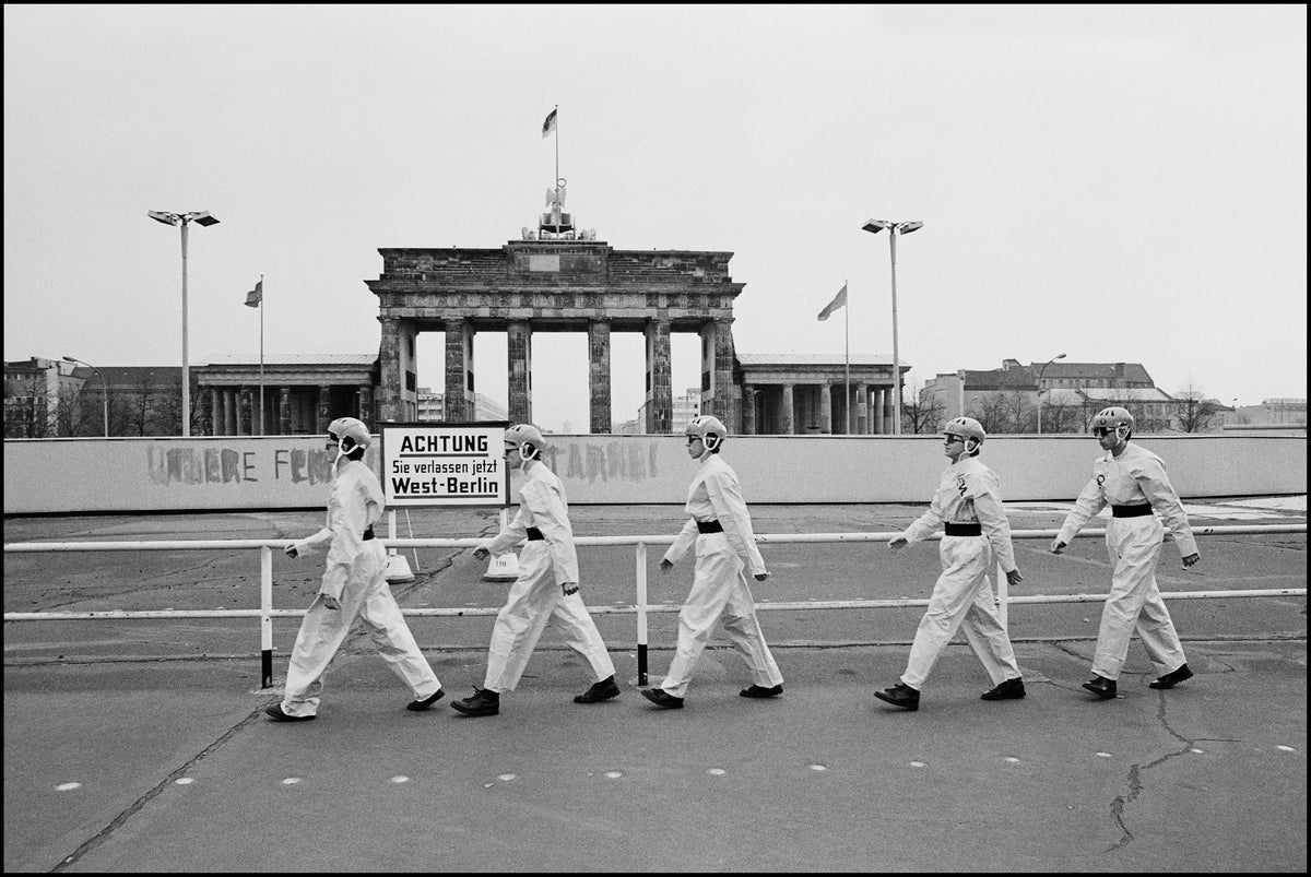 Devo at the Berlin Wall, 1978, photographed by Chalkie Davies.