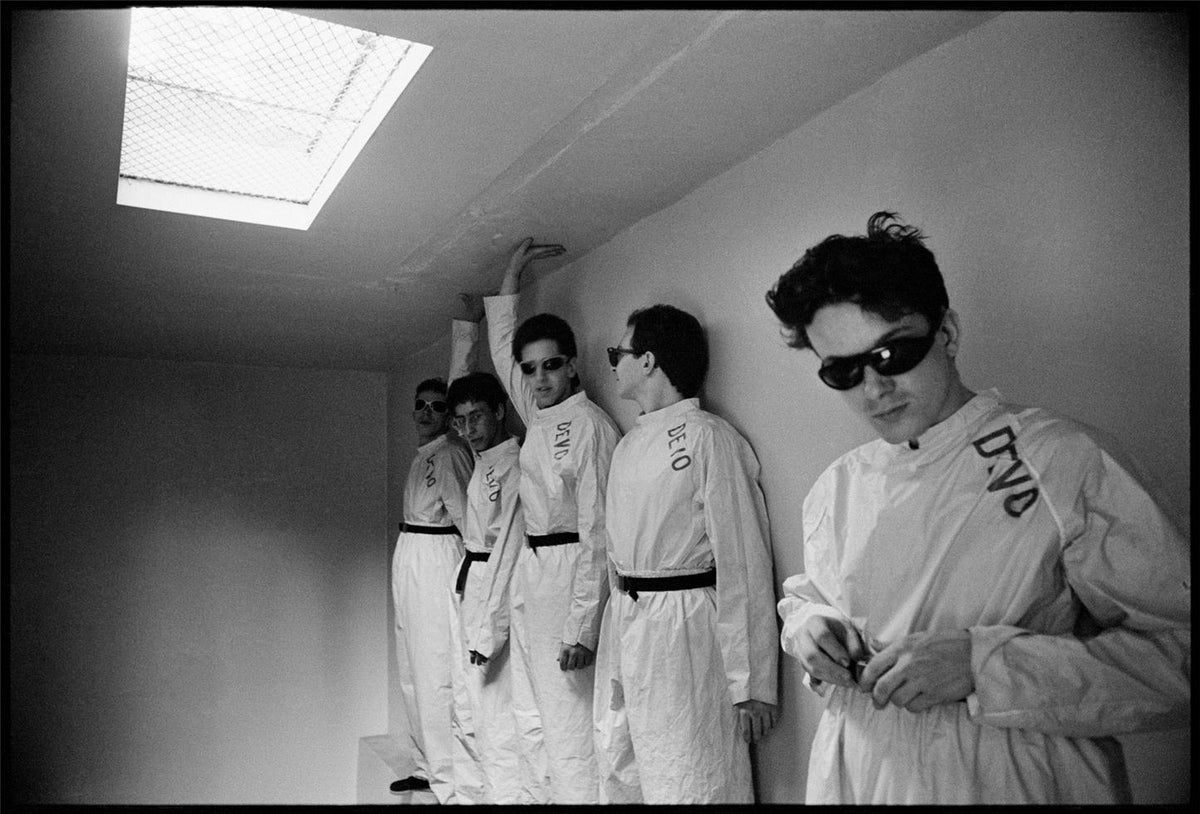 Devo group portrait, photographed by Chris Stein.