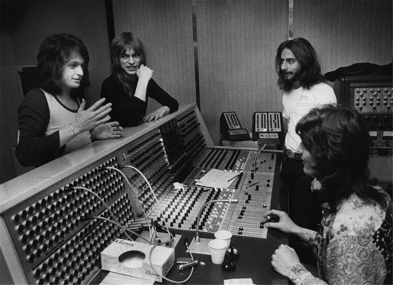 Producer Eddy Offord with Yes, 1972, photographed by Barrie Wentzell.