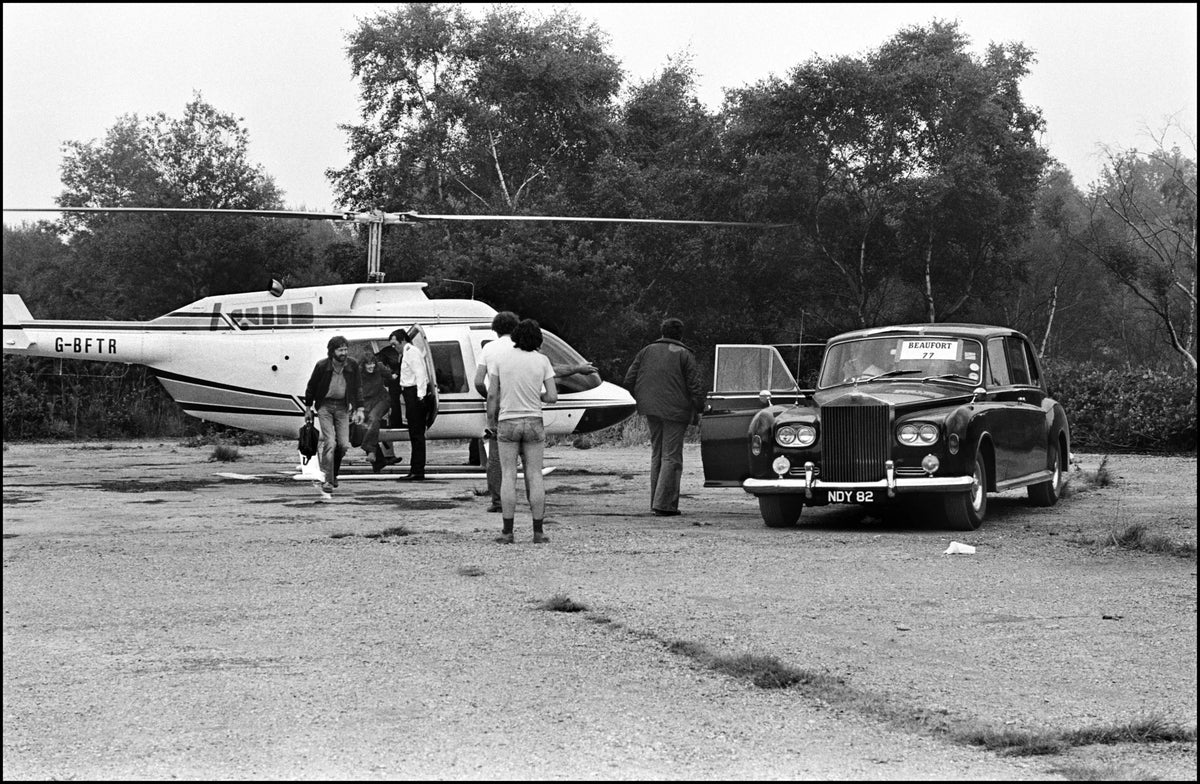 Eric Clapton Arrives at Blackbushe, 1978, photographed by Chalkie Davies.