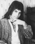 Freddie Mercury with hand raised to his face, 1975, photographed by Mick Rock. Unique vintage gelatin silver print.