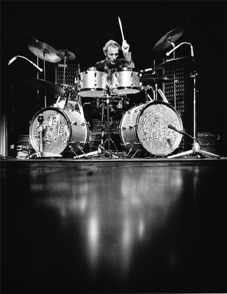Ginger Baker of Cream photographed in England by Barrie Wentzell.