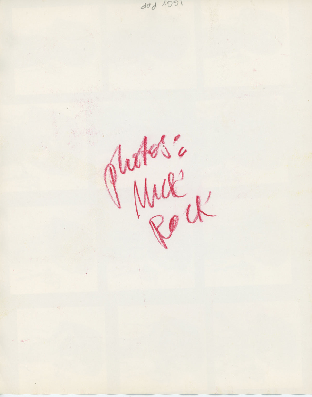 Verso of the Iggy Pop vintage print, hand-annotated and stamped by Mick Rock.