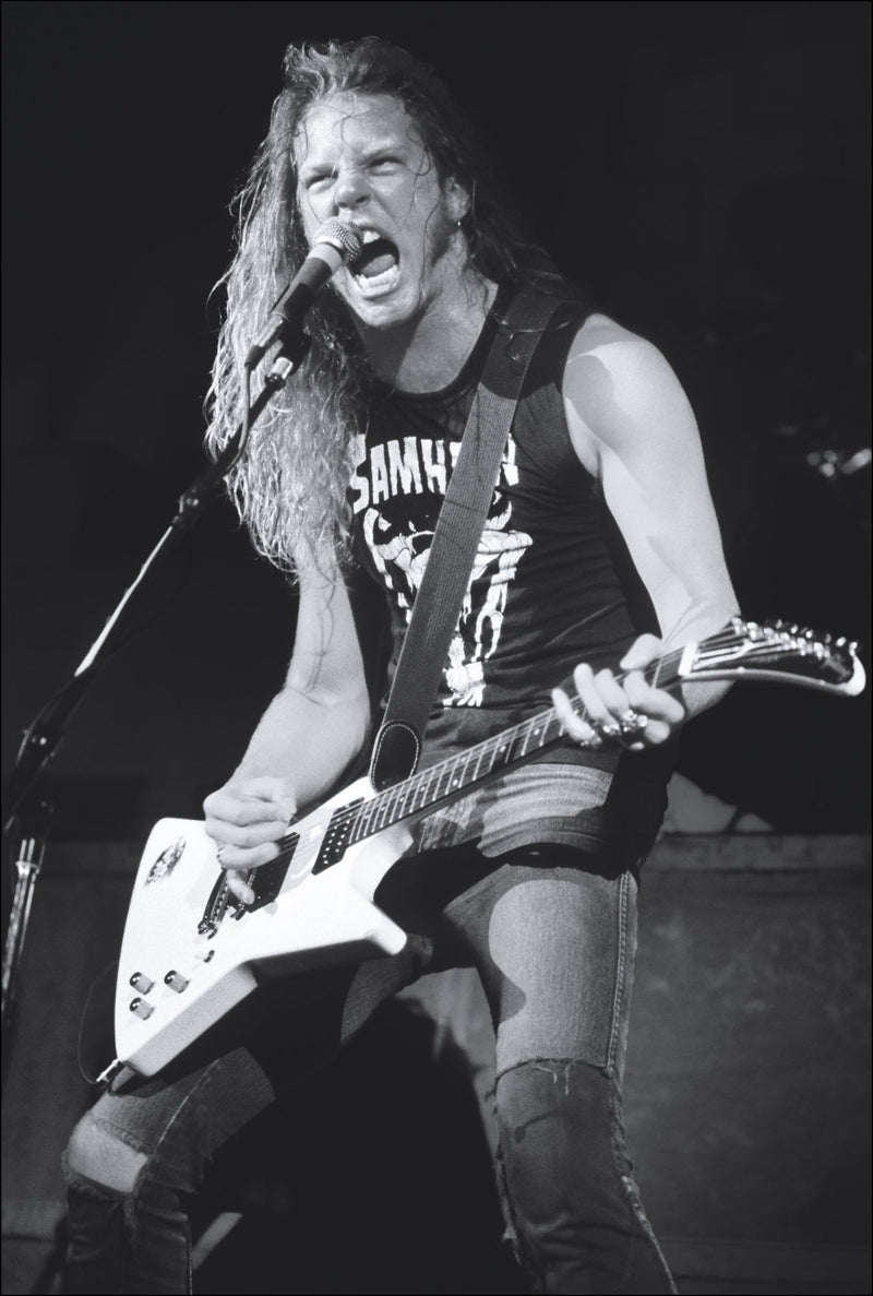 James Hetfield of Metallica in a Samhain t-shirt during the Damage, Inc. Tour, 1986, photographed by Mark Weiss.