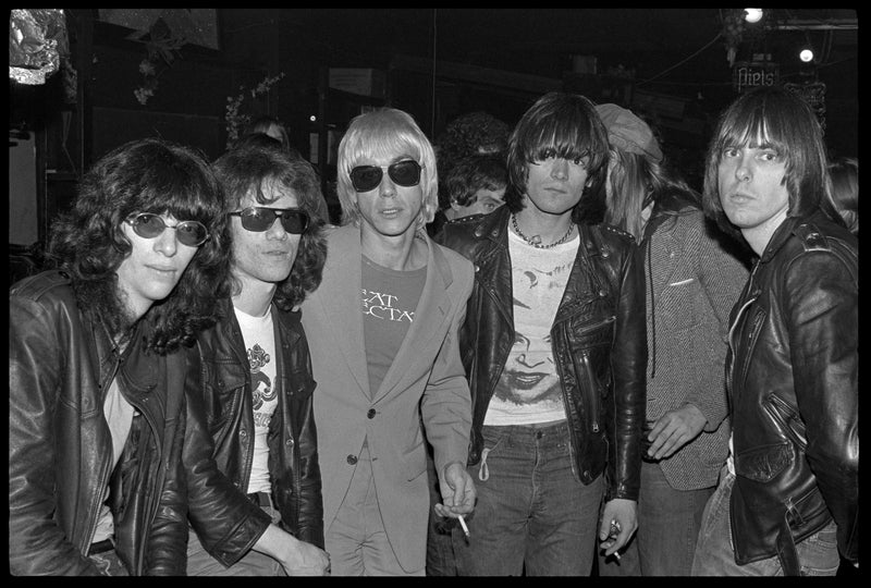 Joey Ramone, Tommy Ramone, Dee Dee Ramone, Johnny Ramone and Iggy Pop photographed in New York City, 1977 by Roberta Bayley.
