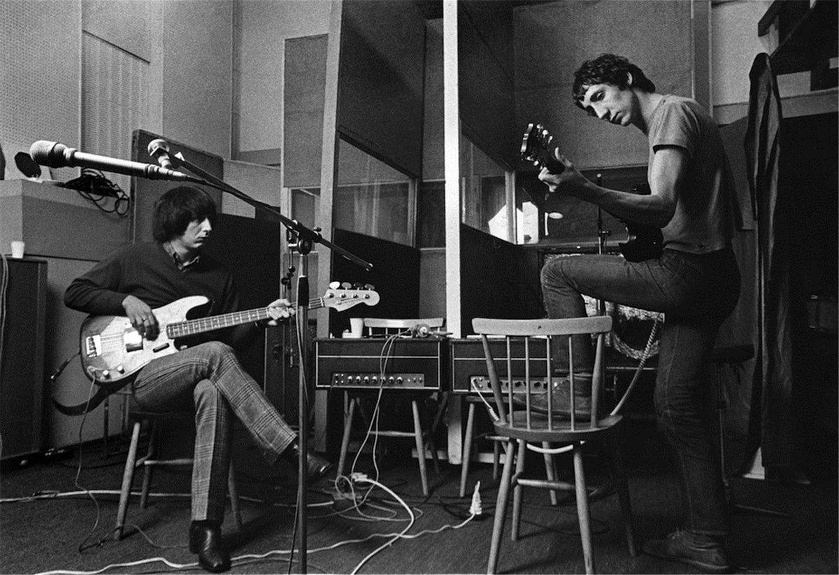 John Entwistle and Pete Townshend of The Who at IBC Studios, London, 1968, photographed by Barrie Wentzell.