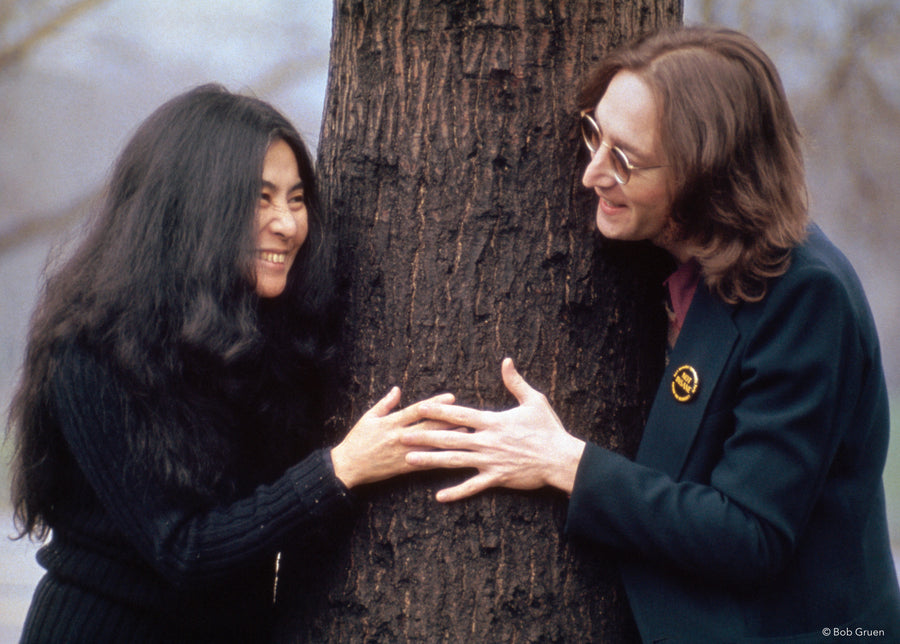 John Lennon and Yoko Ono by a tree in Central Park, New York City, 1973, photographed by Bob Gruen.