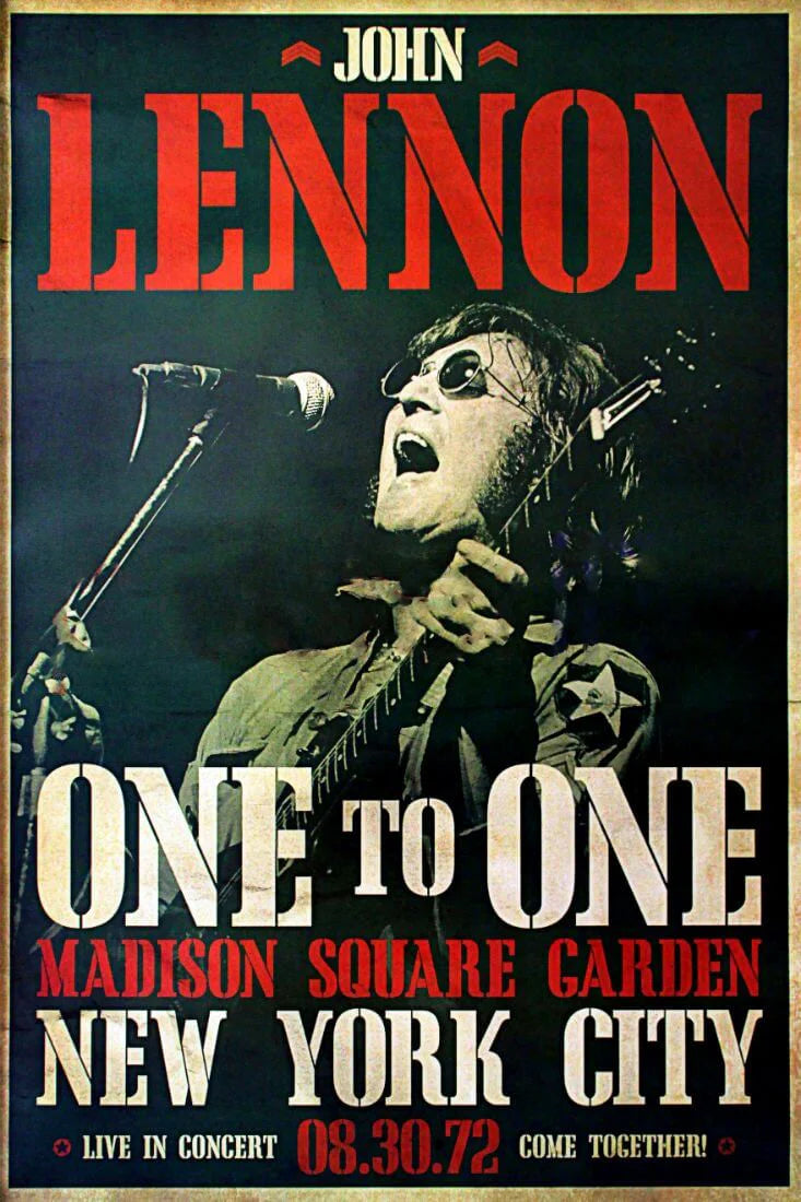 John Lennon on stage during the One to One Concert, Madison Square Garden, New York City, 1972. Photograph by Bob Gruen.