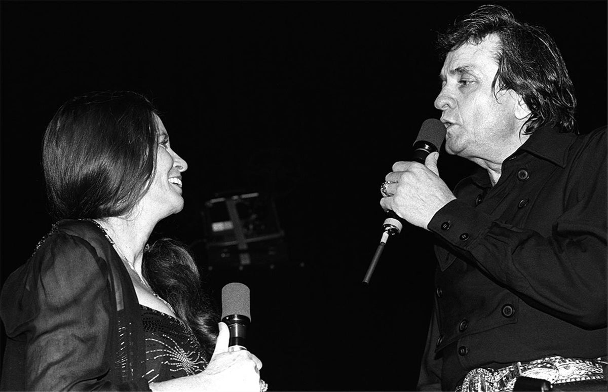 Johnny Cash, June Carter Cash, The Ritz Theatre, Elizabeth, New Jersey, 1981. Photograph by Ebet Roberts.