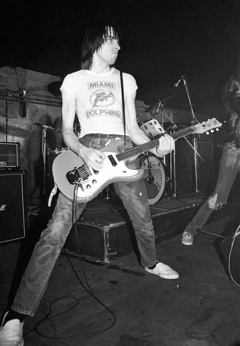 Johnny Ramone performing live in Liverpool, UK, 1978, photographed by Ian Dickson.