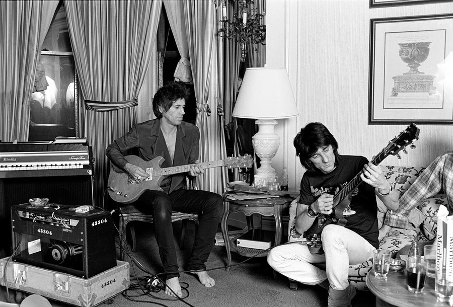 Keith Richards and Ron Wood, Rolling Stones, 1983. Photograph by Ebet Roberts.