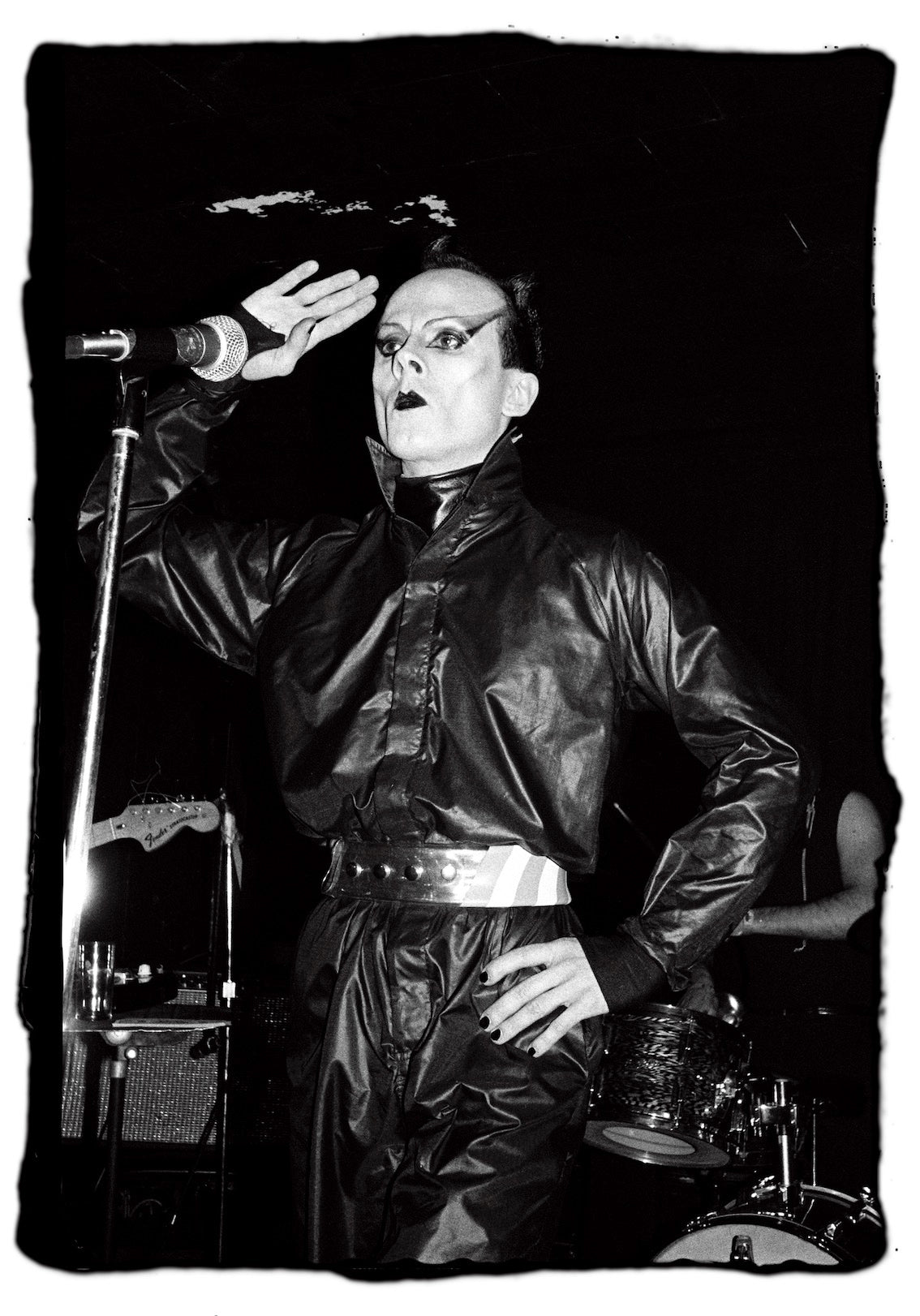 Klaus Nomi performing live in New York City, photographed by George DuBose.