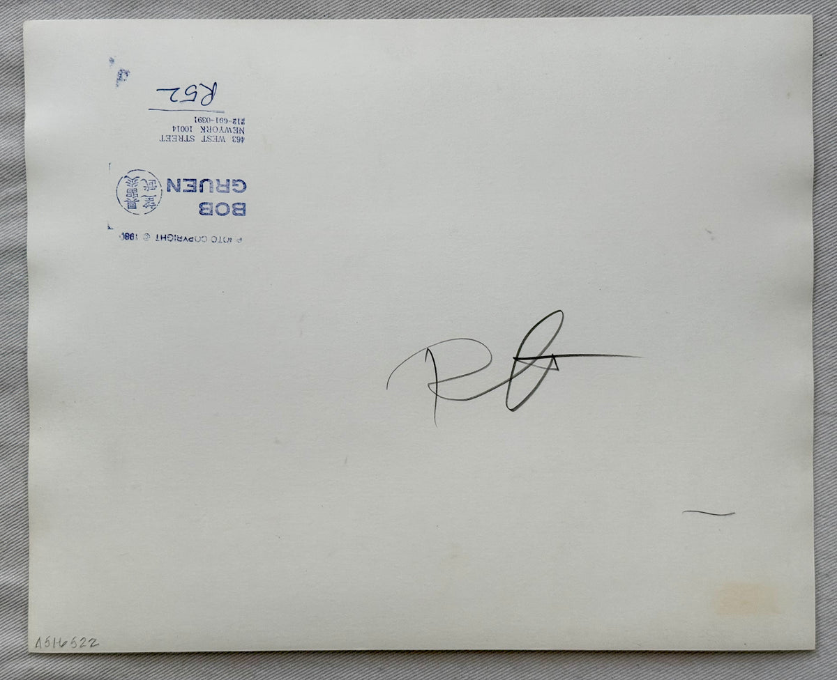 Verso of Bob Gruen’s vintage Led Zeppelin, 1973 print, showing the photographer’s copyright archive stamp and period annotations.