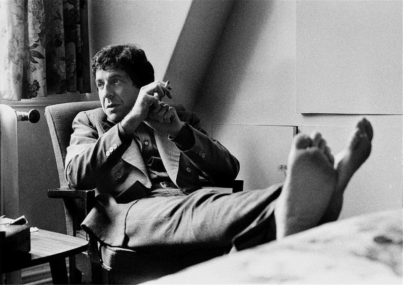 Leonard Cohen photographed in 1974 by Barrie Wentzell.