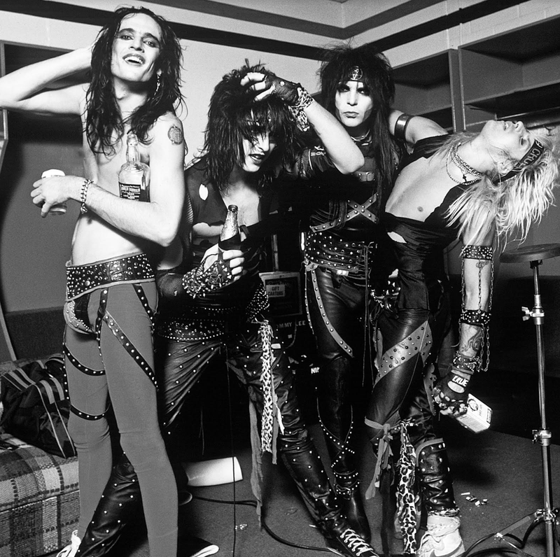 Motley Crue photographed backstage, 1984, by Mark Weiss.