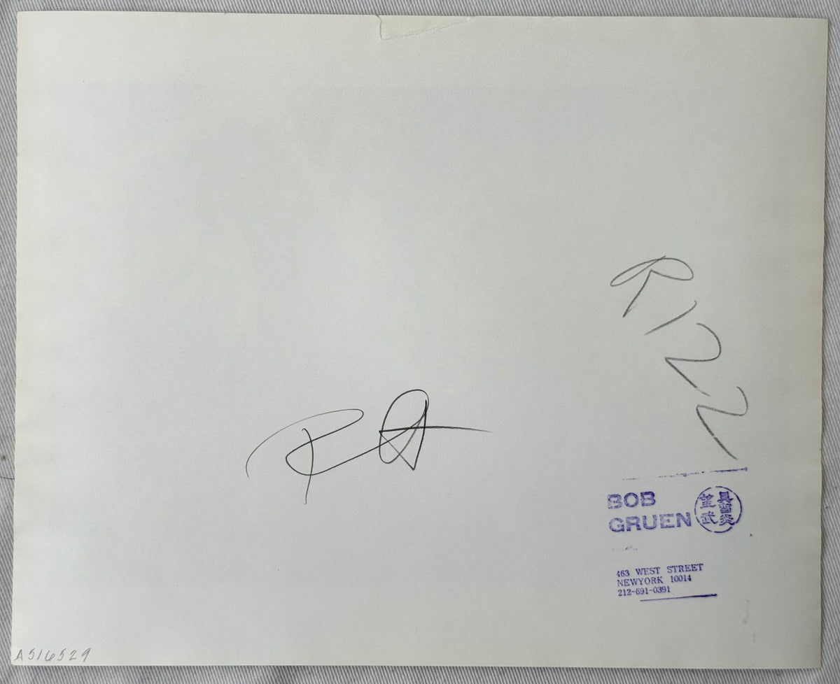 Verso of Bob Gruen’s vintage New York Dolls, 1973 print, showing the photographer’s copyright archive stamp and period annotations.