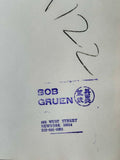 Detail of Bob Gruen’s signature and copyright stamp on the vintage New York Dolls, 1973 gelatin silver print.