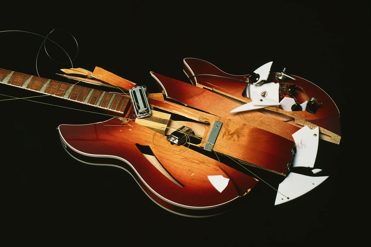 Pete Townshend's Broken Guitar, Houston, 1989, photographed by Chalkie Davies.