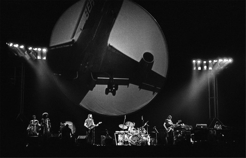 Pink Floyd performing in 1974, photographed by Barrie Wentzell.