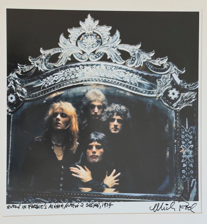 Queen in Freddie's Mirror during the Queen II session, 1974, hand-titled and signed by Mick Rock.