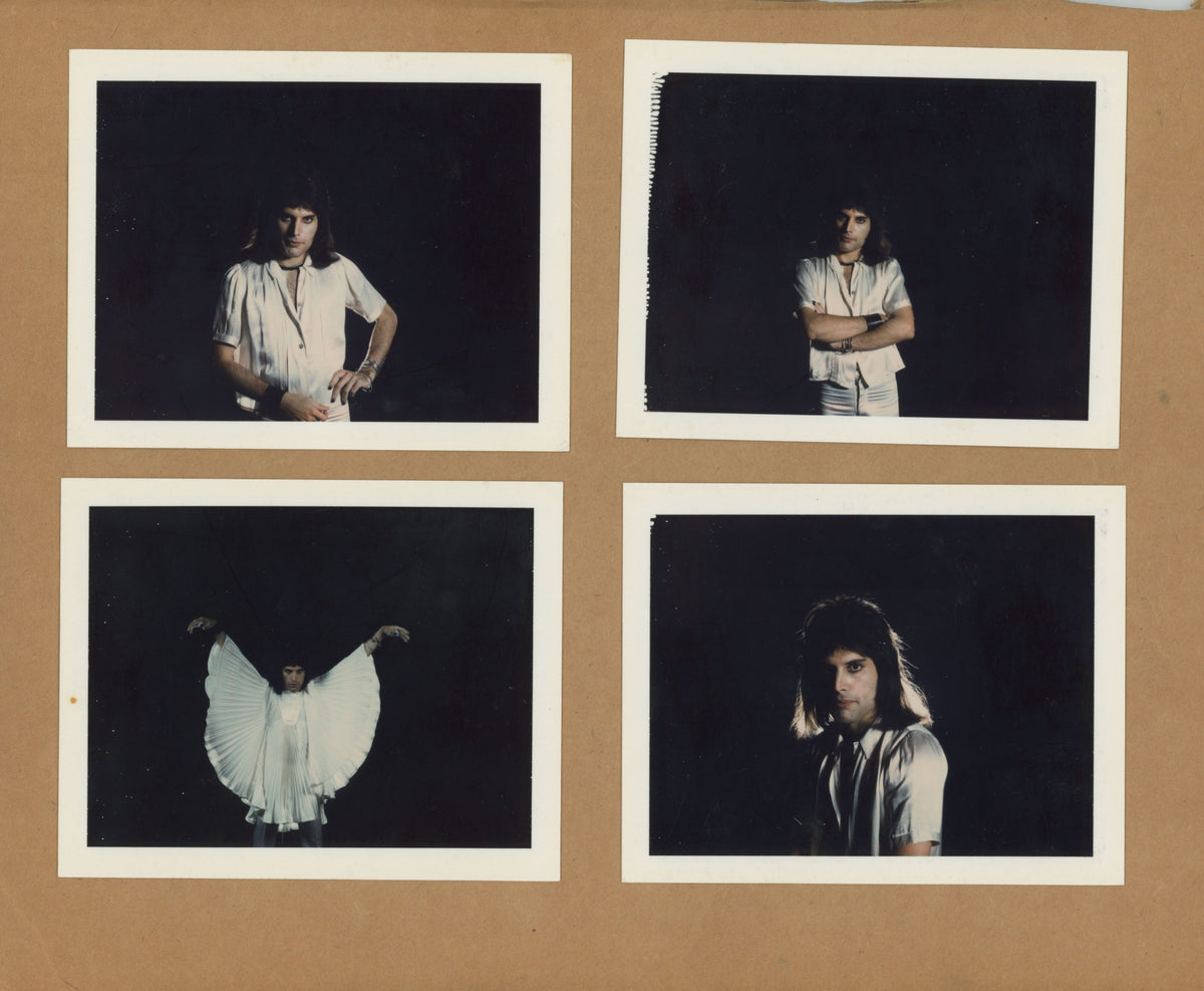 Mounted vintage Polaroids of Queen by Mick Rock. Unique vintage object.
