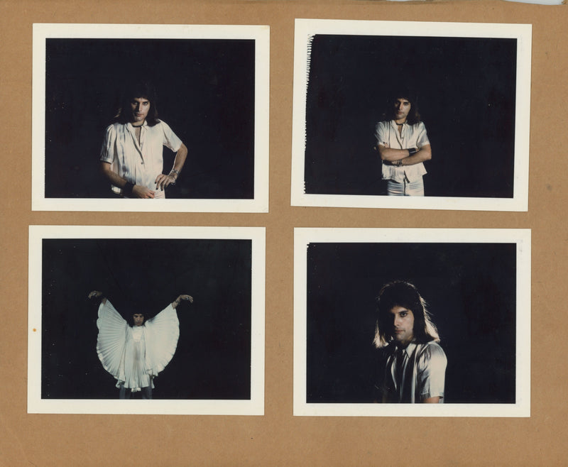 Mounted vintage Polaroids of Queen by Mick Rock. Unique vintage object.
