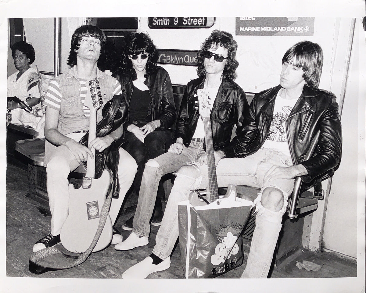 Ramones, On the Subway, New York City, 1975, photographed by Bob Gruen. Vintage silver gelatin print.