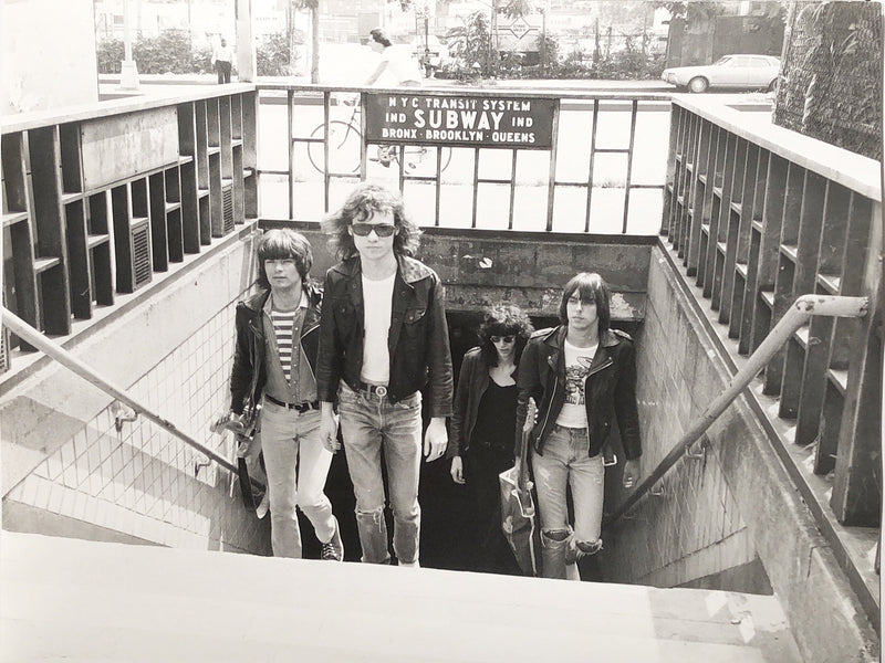 Ramones, Out of the Subway, New York City, 1975, photographed by Bob Gruen. Vintage silver gelatin print.