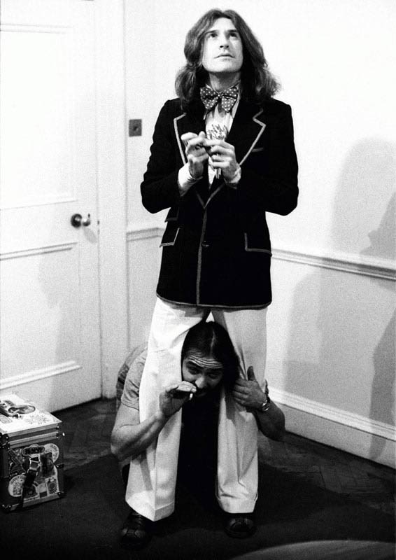 Ray and Dave Davies of The Kinks in a playful portrait session in London, 1973, photographed by Ian Dickson.