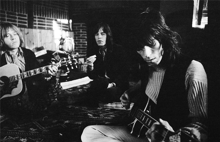 Brian Jones, Mick Jagger and Keith Richards rehearsing at Redlands, photographed by Michael Cooper, 1968.