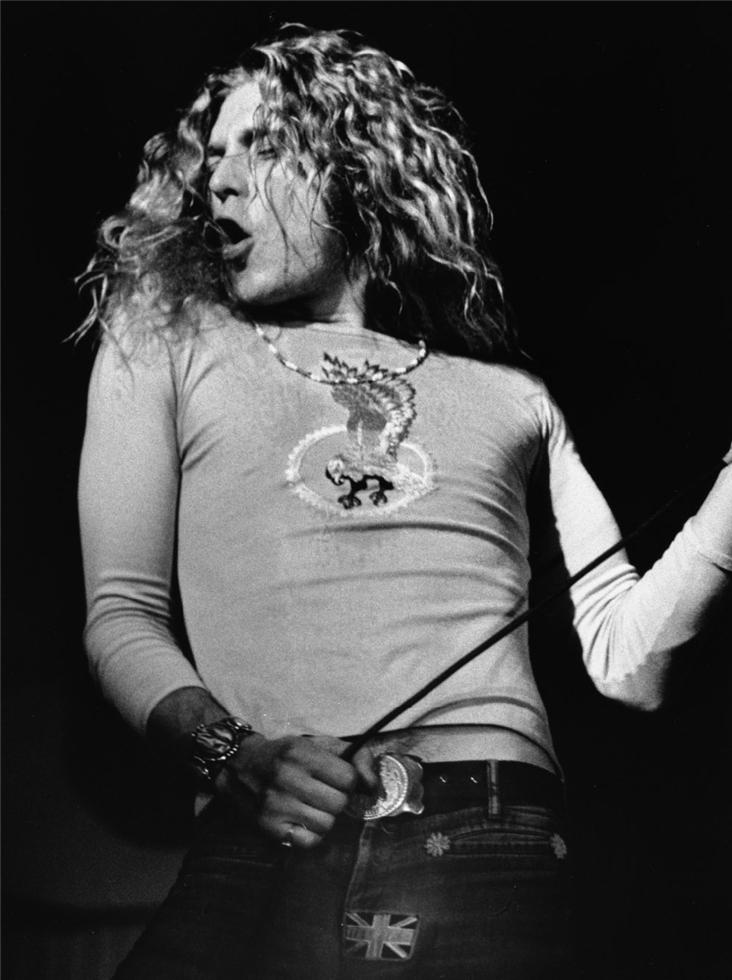 Robert Plant of Led Zeppelin at Wembley Arena, London, 1972, photographed by Barrie Wentzell.