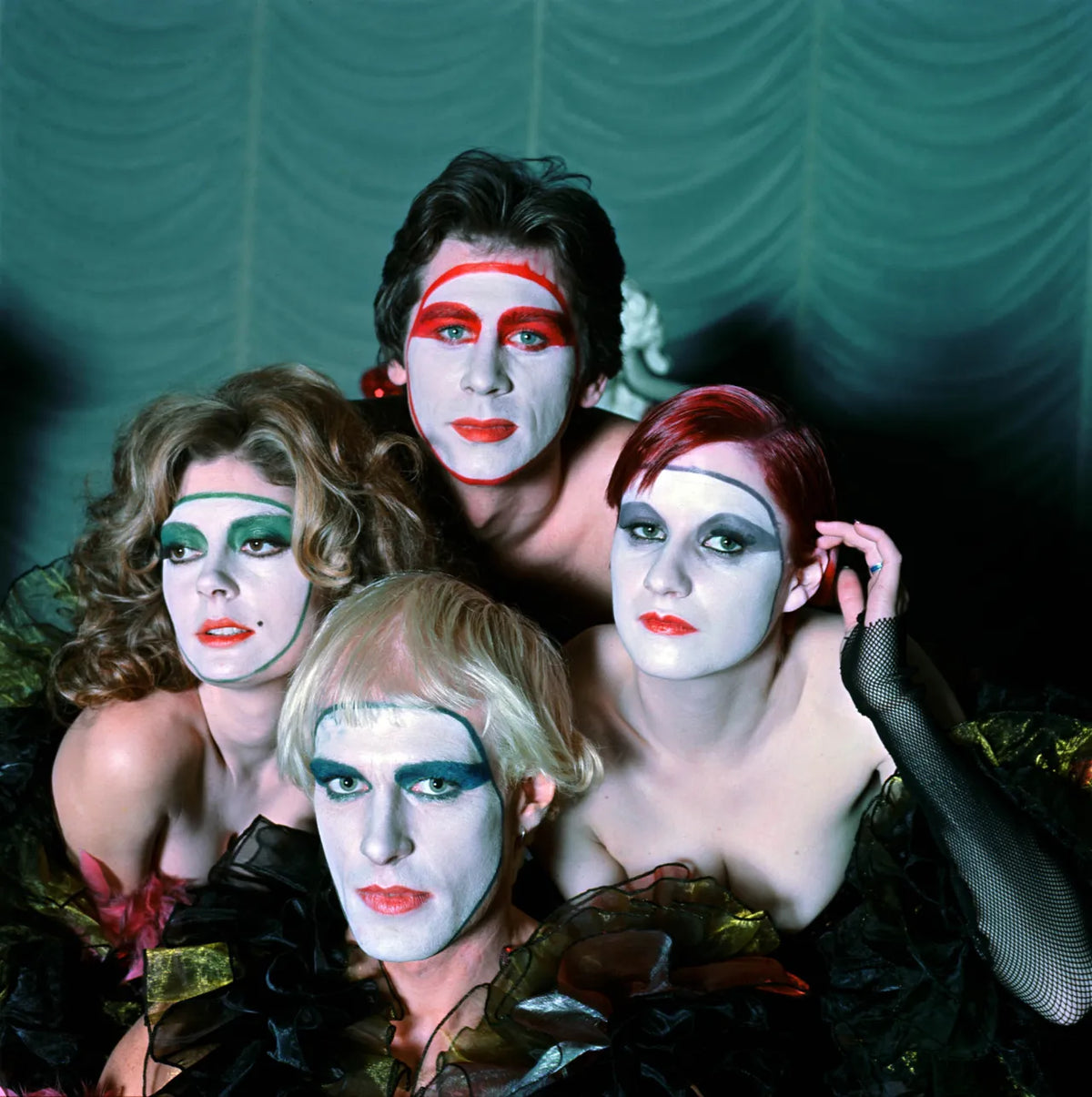 Susan Sarandon, Peter Hinwood, Barry Bostwick and Nell Campbell in Rocky Horror, 1974, photographed by Mick Rock.