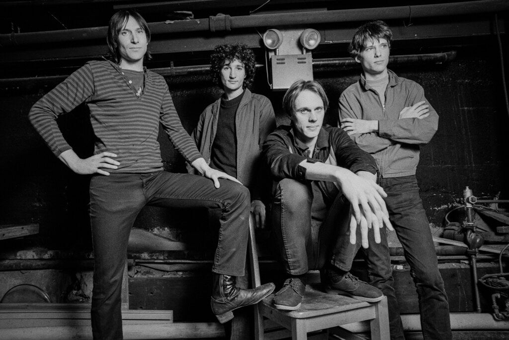 The four members of Television in a group portrait, in black and white, 1978, photographed by Lynn Goldsmith.