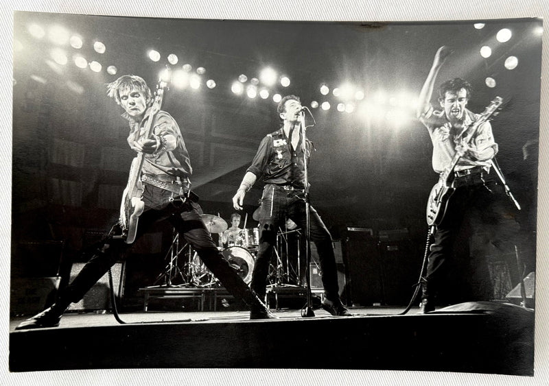 Original vintage gelatin silver print of The Clash performing live in Boston, 1979, photographed by Bob Gruen.
