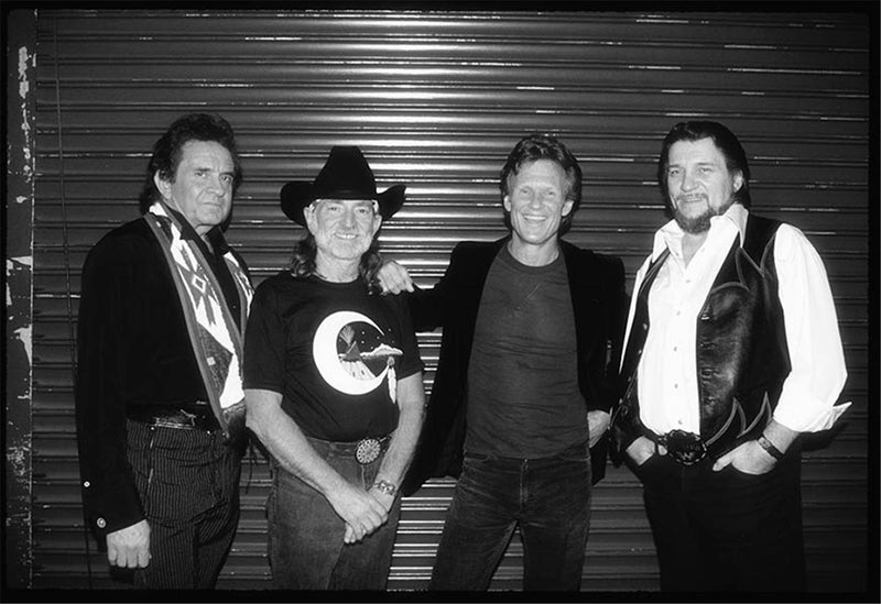 Johnny Cash, Willie Nelson, Kris Kristofferson and Waylon Jennings as the Highwaymen, photographed by Charlyn Zlotnik, 1990.
