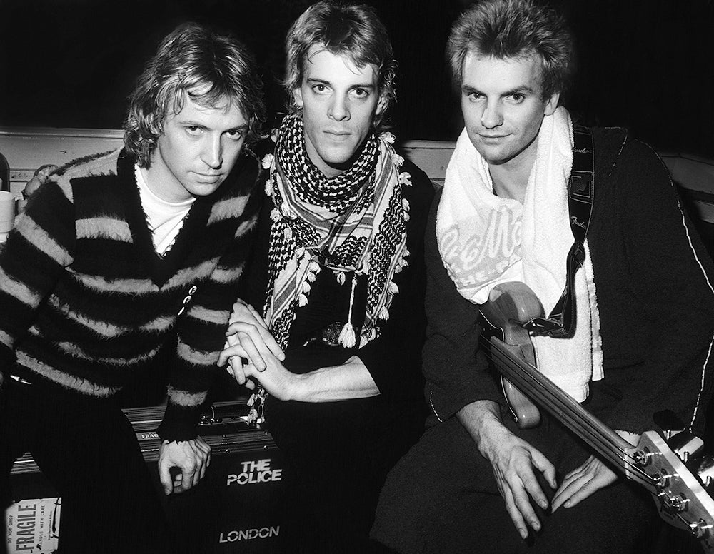 The Police photographed backstage at The Bottom Line, New York City, 1979, by Mark Weiss.